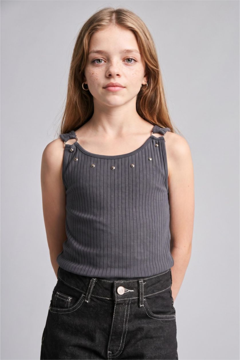 بنات أنثرا غامق Girl Anthracite Crew Neck Camisole Tank Top