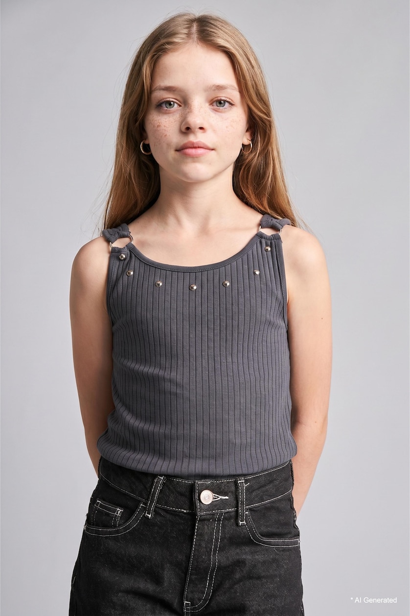 Young Girls - Teen Girls Dark Anthracite Girl Anthracite Crew Neck Camisole Tank Top