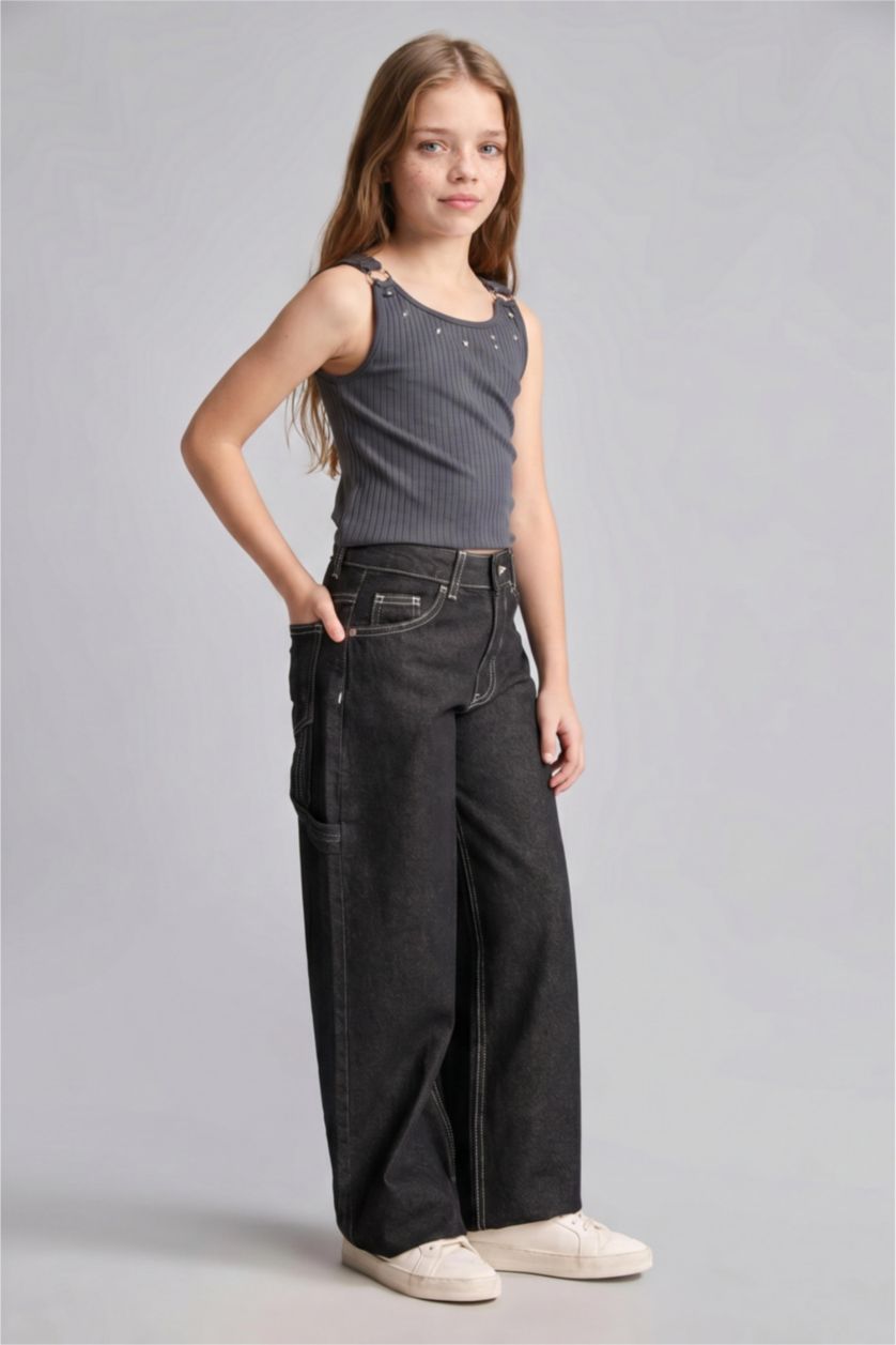 بنات أنثرا غامق Girl Anthracite Crew Neck Camisole Tank Top