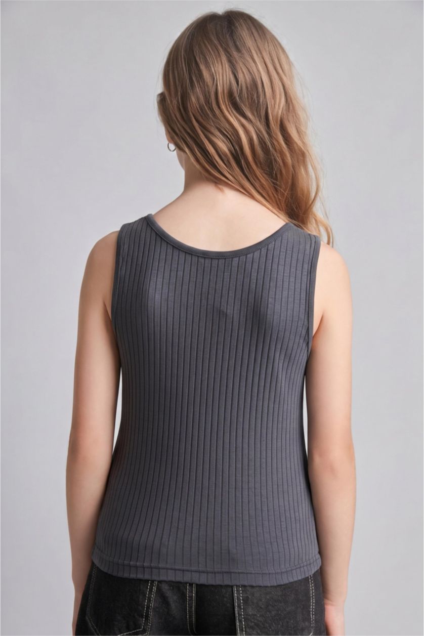 بنات أنثرا غامق Girl Anthracite Crew Neck Camisole Tank Top