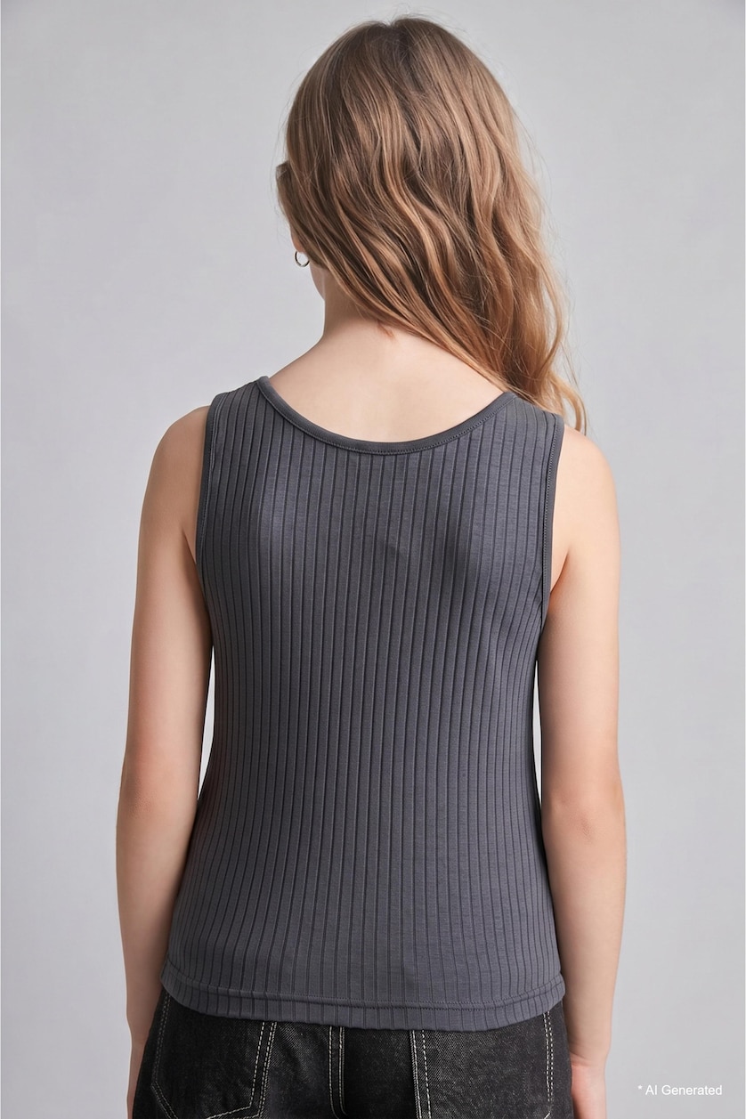 Young Girls - Teen Girls Dark Anthracite Girl Anthracite Crew Neck Camisole Tank Top