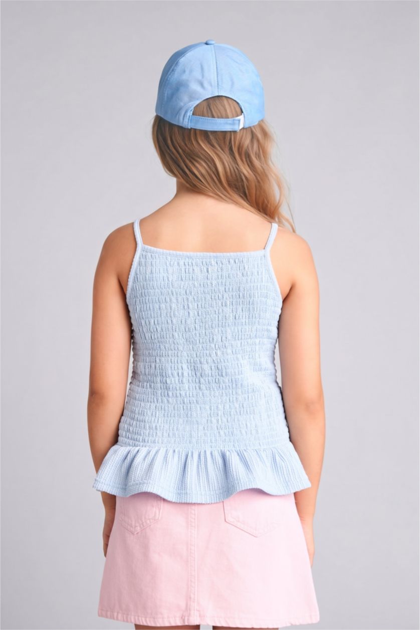 GIRLS & TEENS Light Blue Girl Crew Neck Wrinkled Textured Top