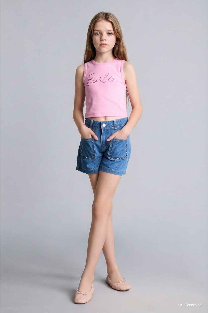 FILLES Rose Clair Débardeur Barbie à col rond pour fille