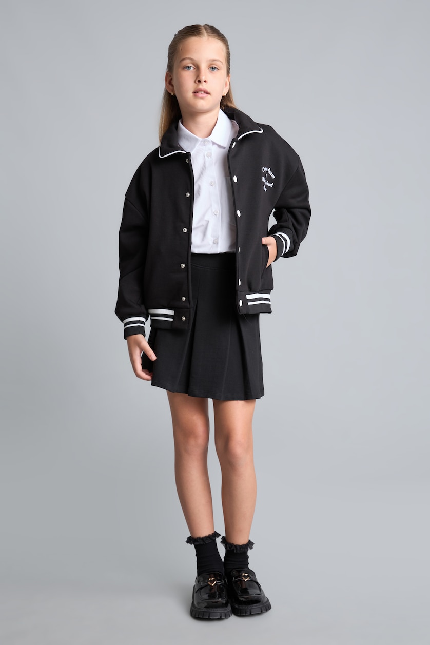 Young Girls - Teen Girls Black Polo Collar Cardigan