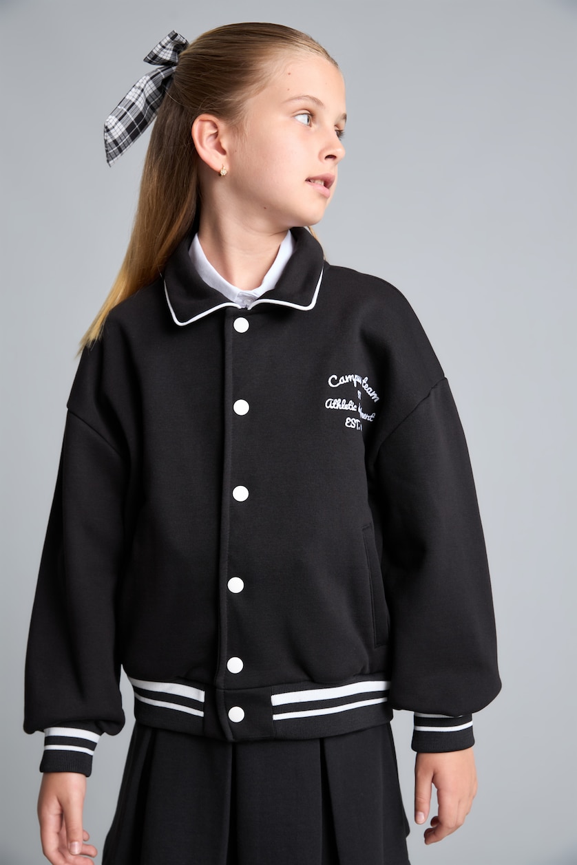 Young Girls - Teen Girls Black Polo Collar Cardigan
