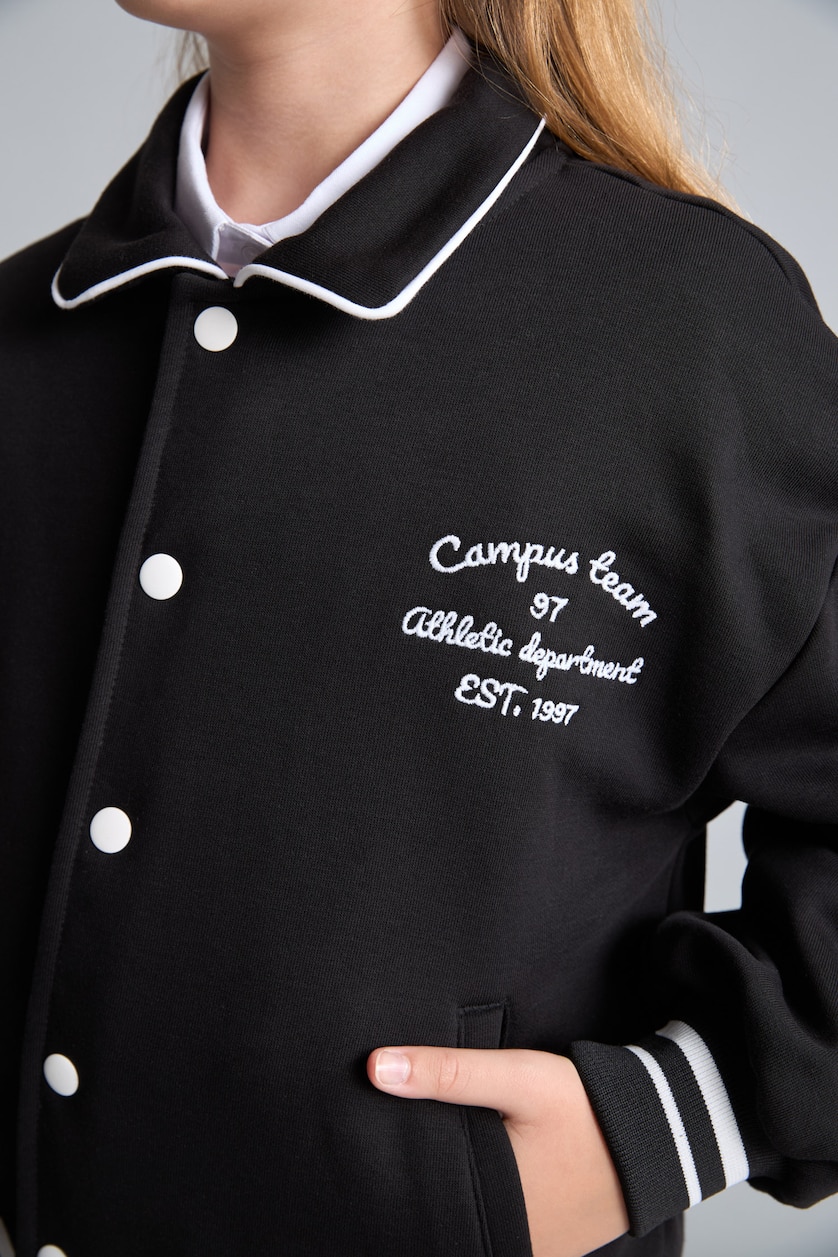 Young Girls - Teen Girls Black Polo Collar Cardigan