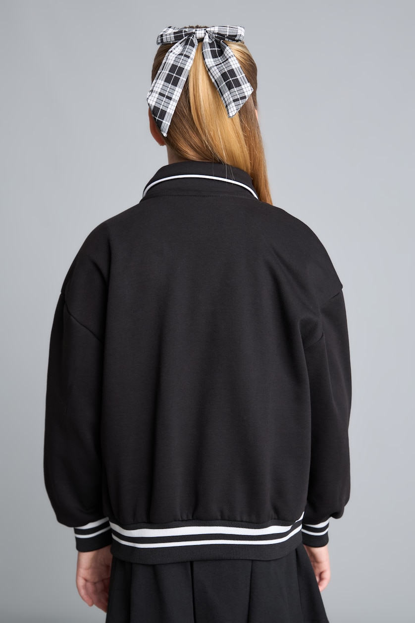 Young Girls - Teen Girls Black Polo Collar Cardigan
