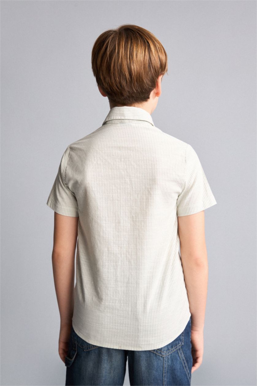 Young Boys - Teen Boys Light Green Regular Fit Striped Short Sleeve Shirt