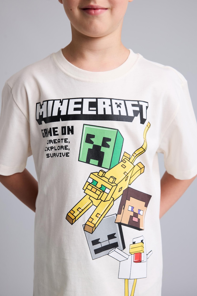 Young Boys - Teen Boys Ecru Boy 100% Cotton Minecraft Regular Fit 2 Piece Pyjama Set