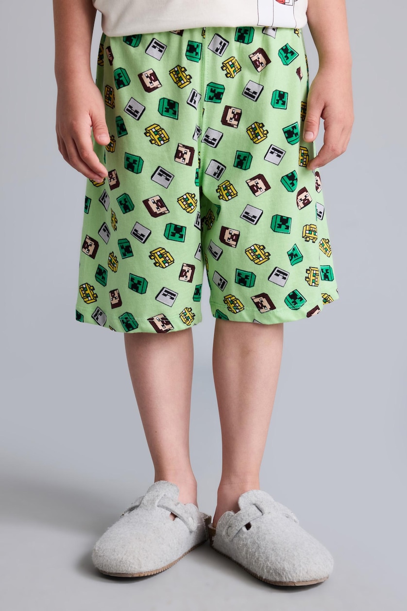 Young Boys - Teen Boys Ecru Boy 100% Cotton Minecraft Regular Fit 2 Piece Pyjama Set