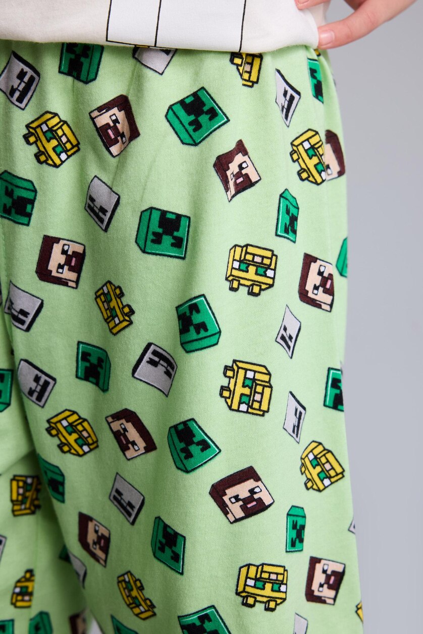Young Boys - Teen Boys Ecru Boy 100% Cotton Minecraft Regular Fit 2 Piece Pyjama Set