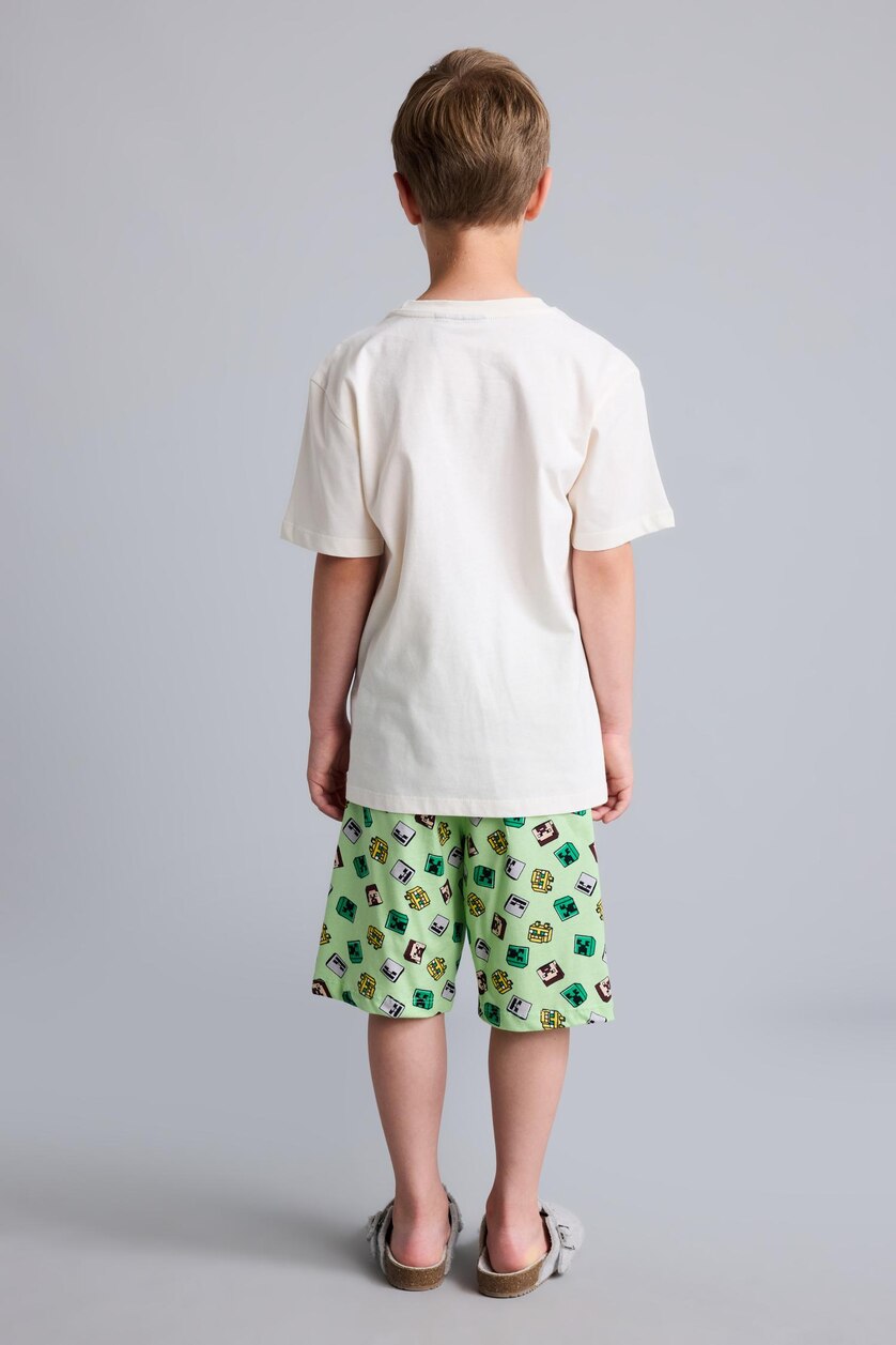 Young Boys - Teen Boys Ecru Boy 100% Cotton Minecraft Regular Fit 2 Piece Pyjama Set