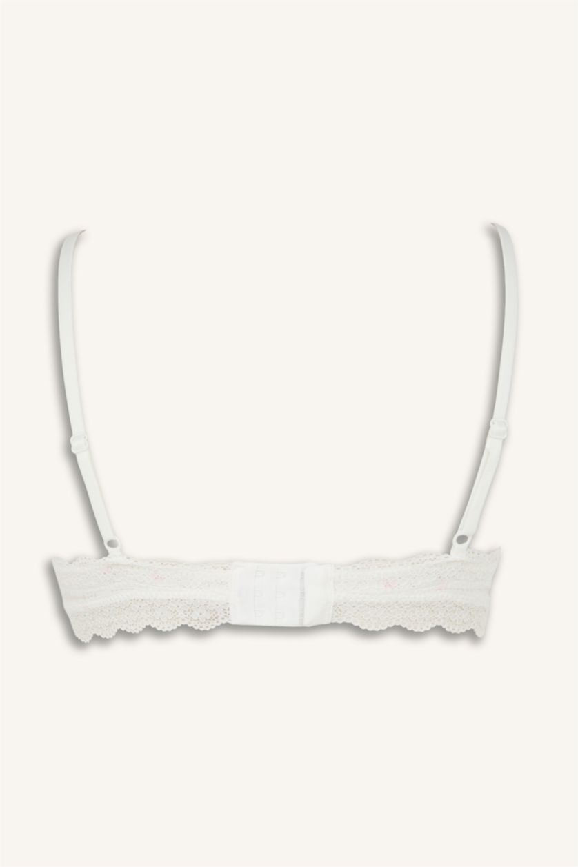 Kadın Kırık Beyaz Dantel Detaylı Çıkarılabilir Kap Pedli Bralet