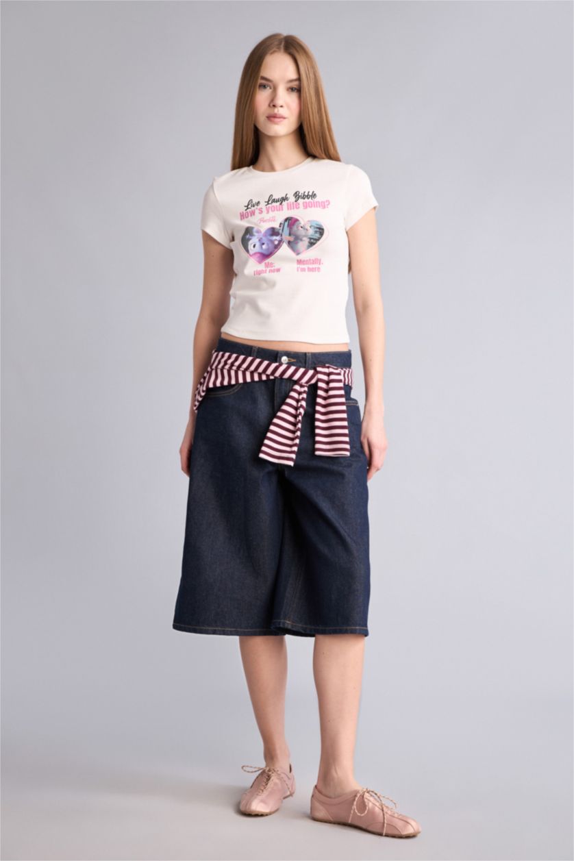 Kadın Kırık Beyaz Barbie Baskılı Kız Çocuk Tişört