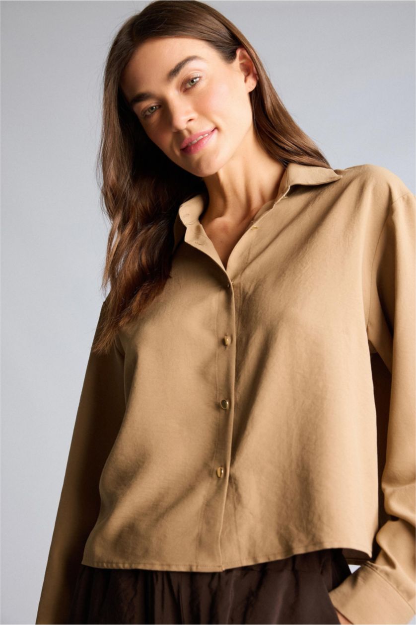 Kadın Vizon Cropped Fıt Gömlek