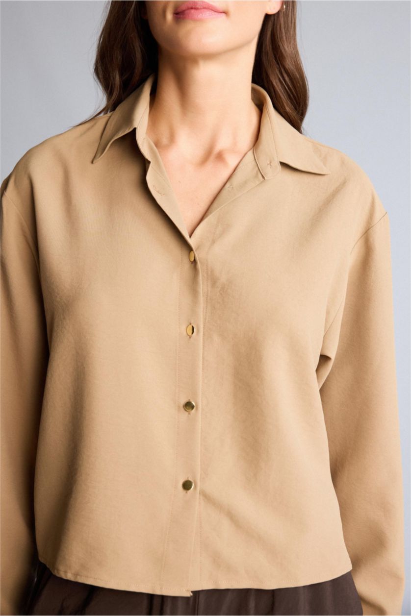 Kadın Vizon Cropped Fıt Gömlek