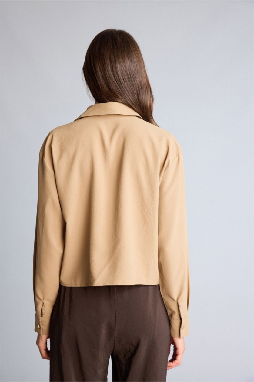 Kadın Vizon Cropped Fıt Gömlek