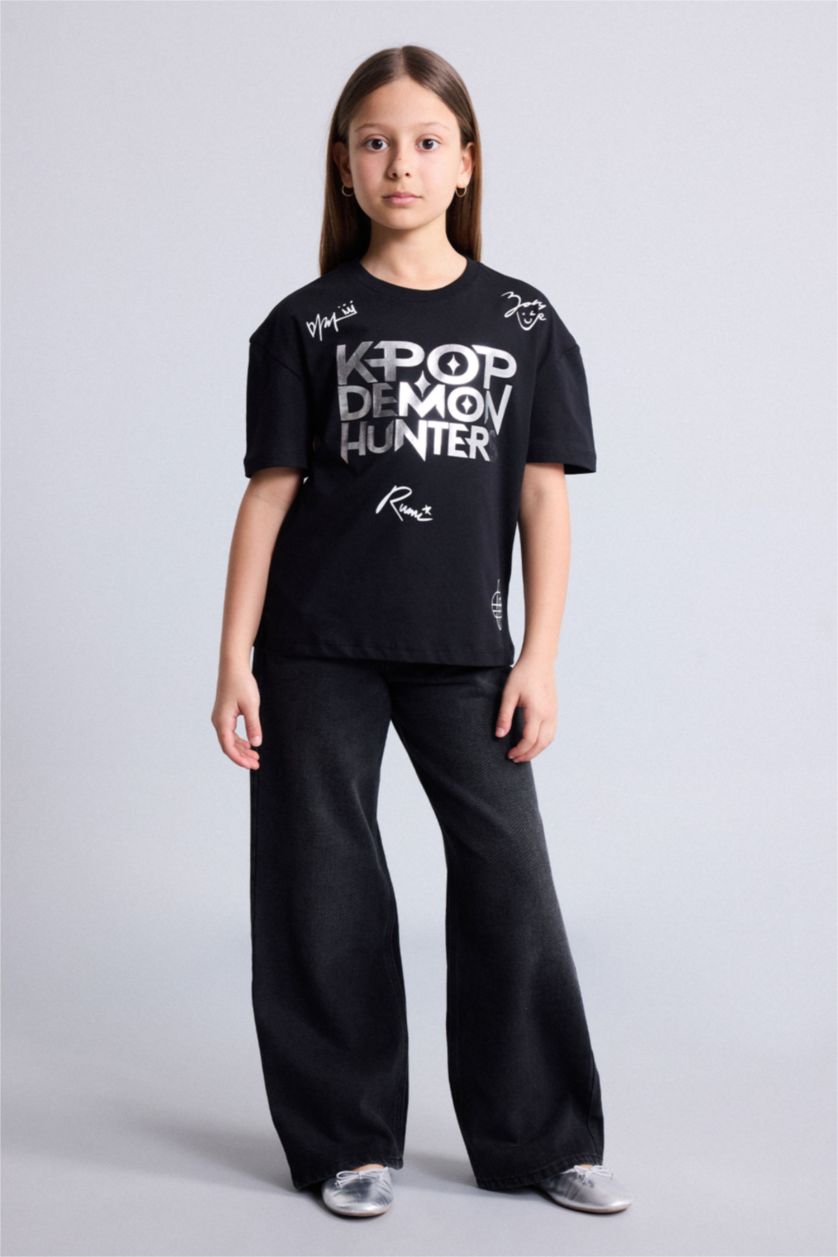 Young Girls - Teen Girls Black Relax Fit Short Sleeve T-Shirt