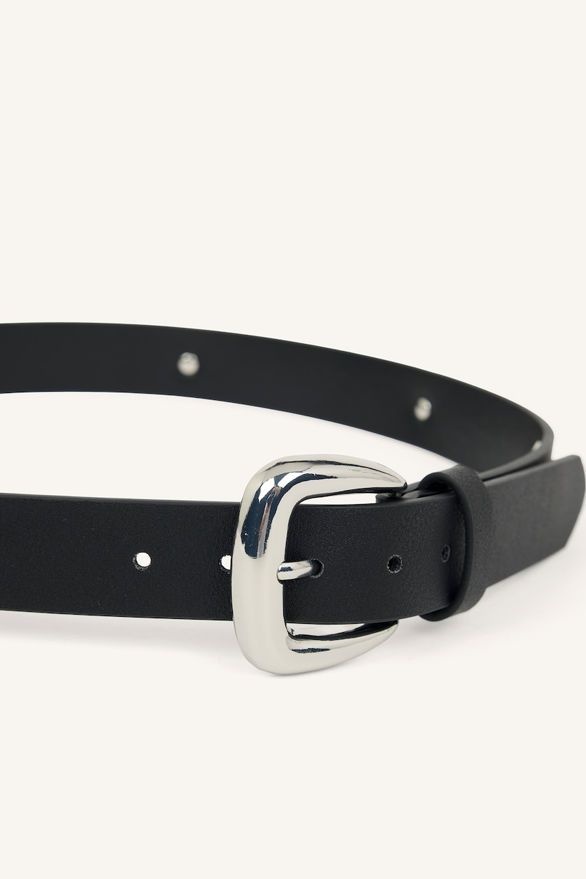 Women Black Woman Rectangle Clasp Faux Leather Jean Belt