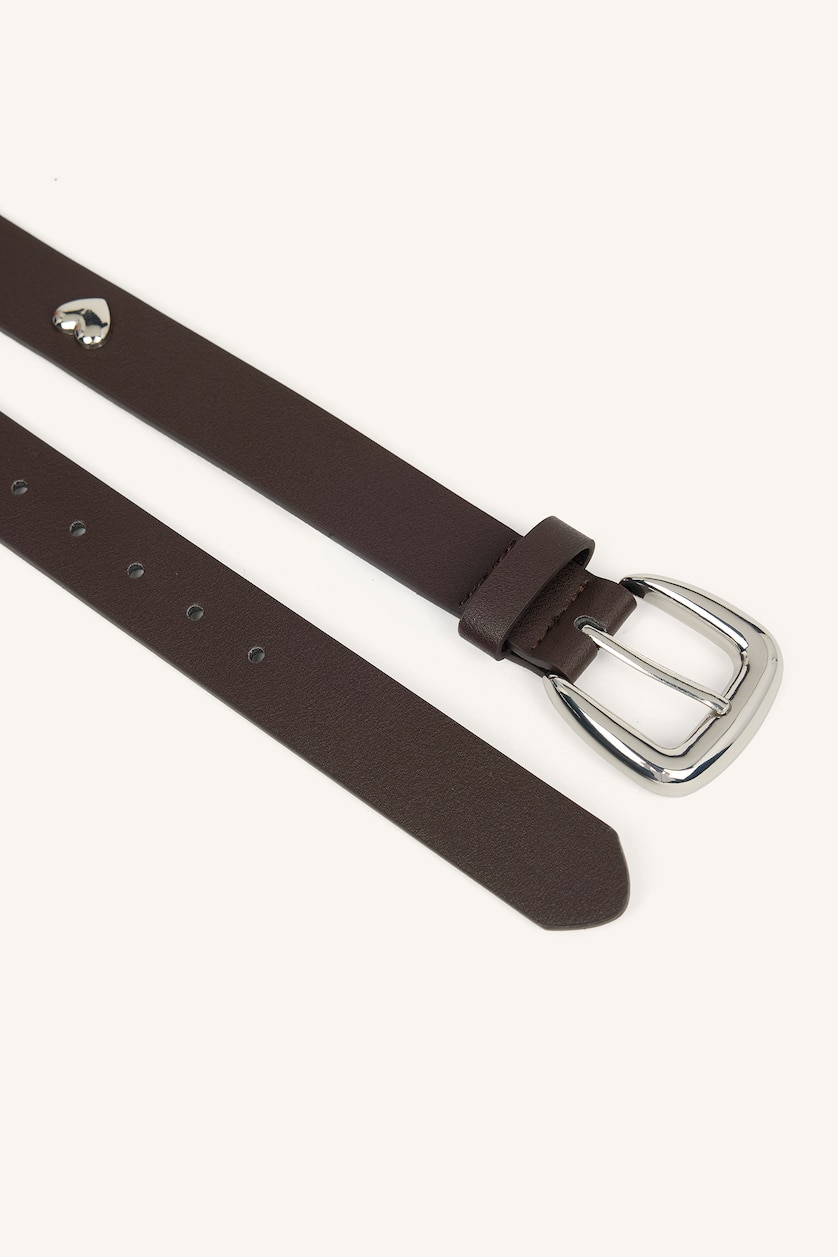 Women Brown Woman Rectangle Clasp Faux Leather Jean Belt