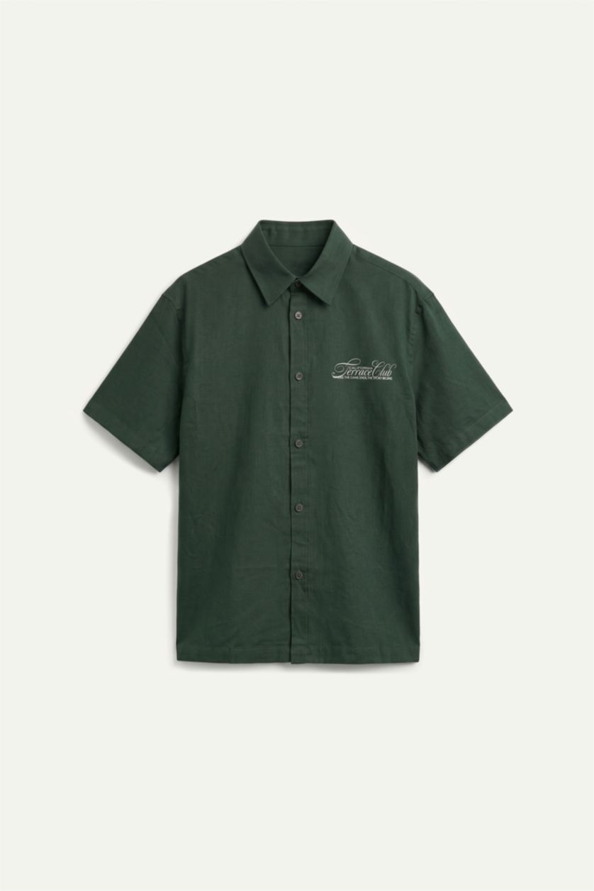 Men Khaki Boxy Fit Cotton Short Sleeve Shirt