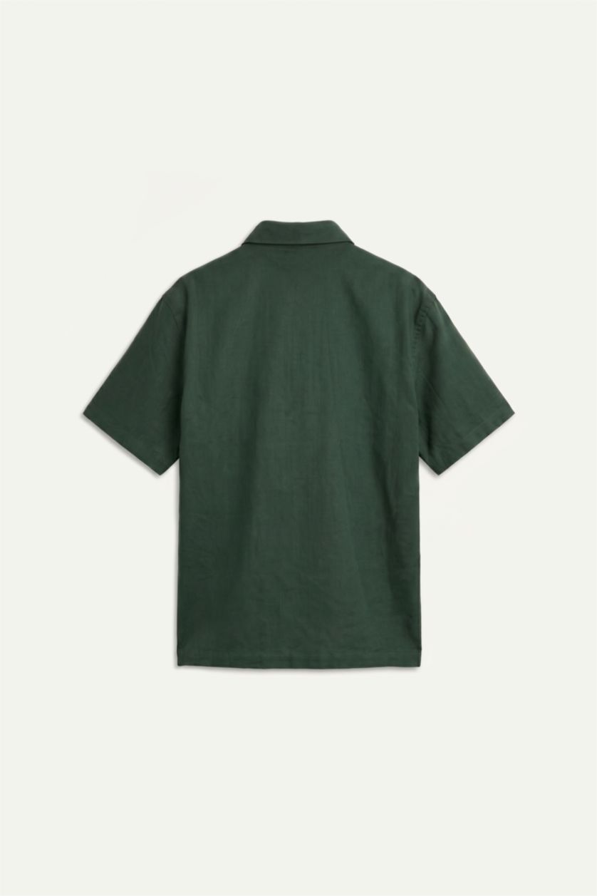Men Khaki Boxy Fit Cotton Short Sleeve Shirt