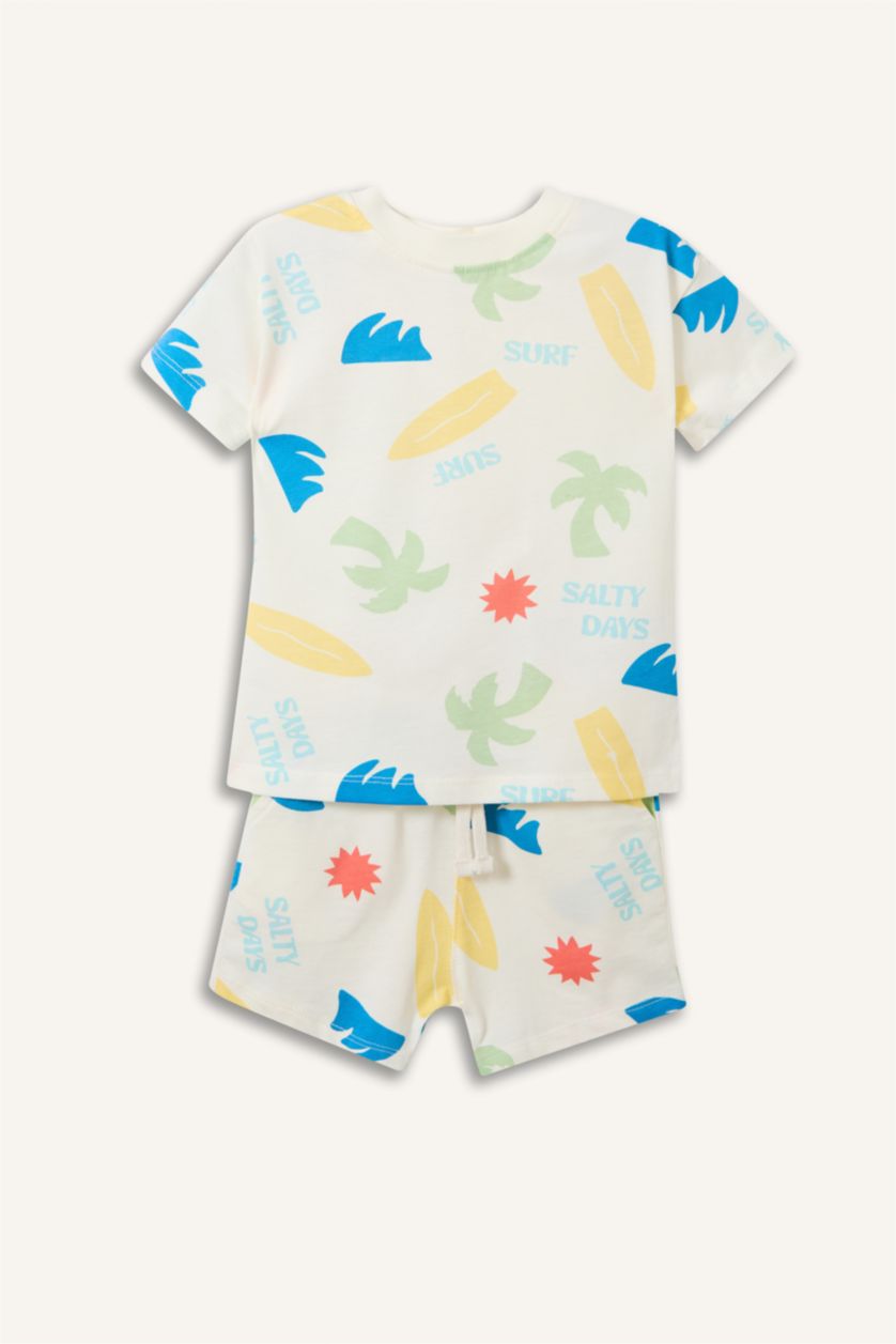 Baby Boy Ecru Baby Boy 2 piece Oversize Fit Crew Neck Set