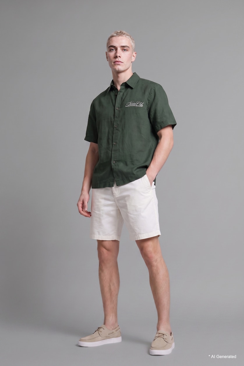 Erkek Ekru Relaxed Fit Bermuda Şort