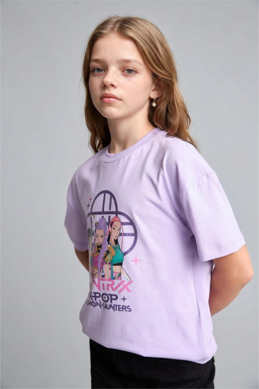 GIRLS & TEENS Lilac Girl 100% Cotton Kpop - Demon Hunters Relax Fit T-Shirt