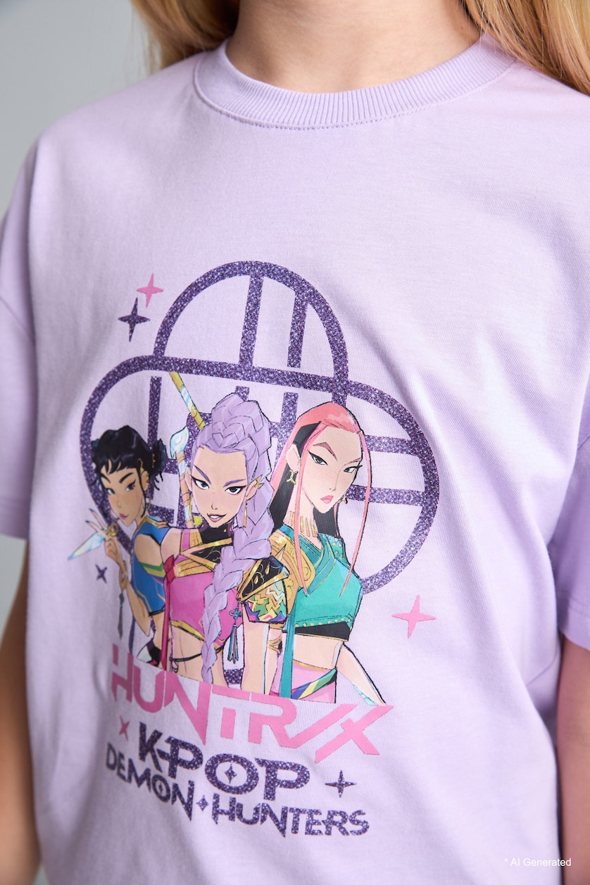 FILLES Violet T-shirt  100% coton à col rond et manches courtes K-Pop pour fille