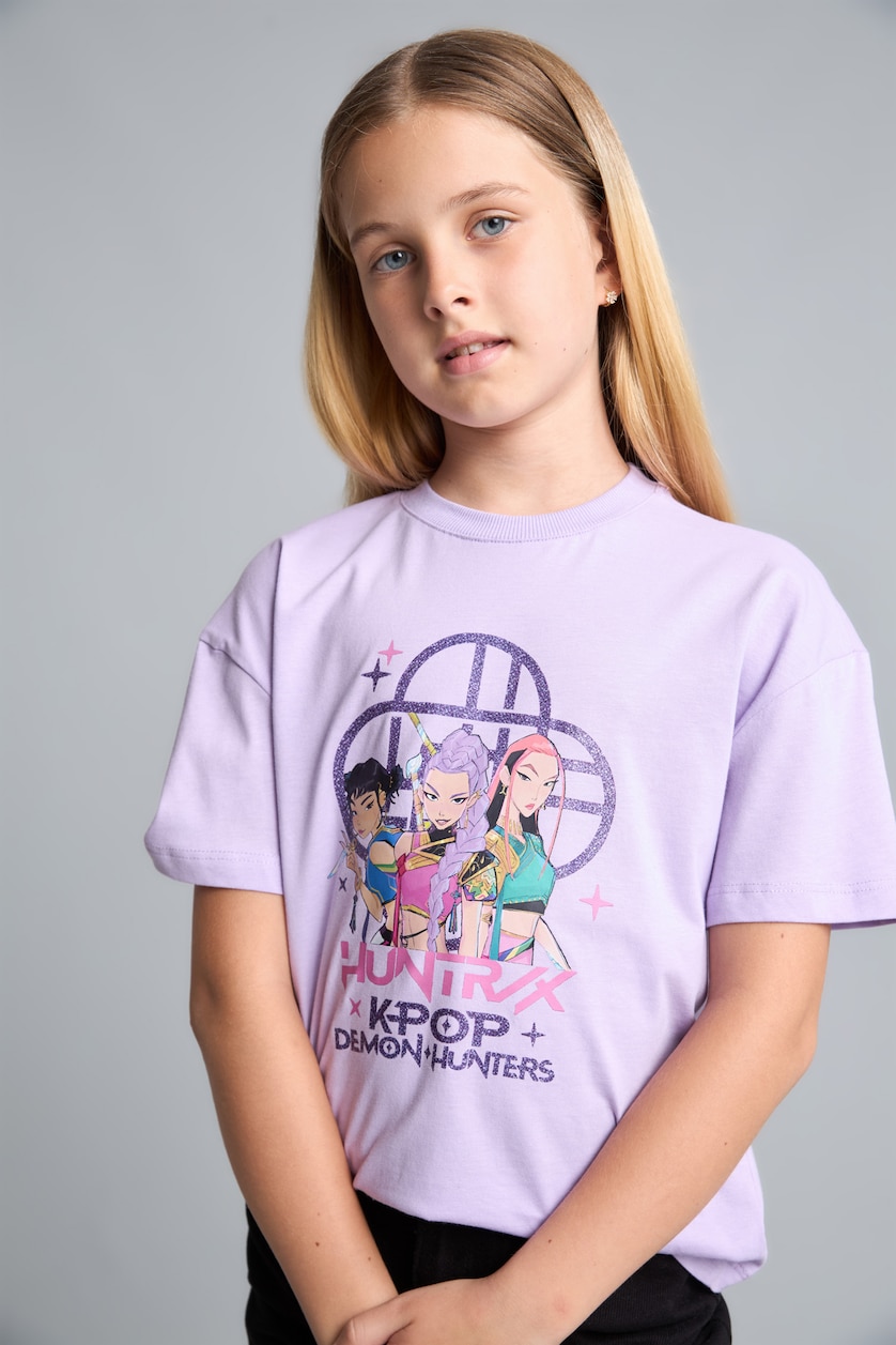 Young Girls - Teen Girls Lilac Girl 100% Cotton Kpop - Demon Hunters Relax Fit T-Shirt