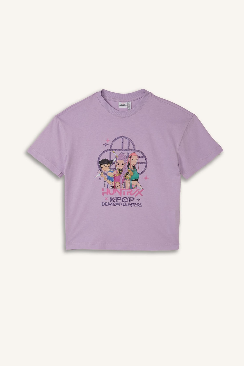 Young Girls - Teen Girls Lilac Girl 100% Cotton Kpop - Demon Hunters Relax Fit T-Shirt