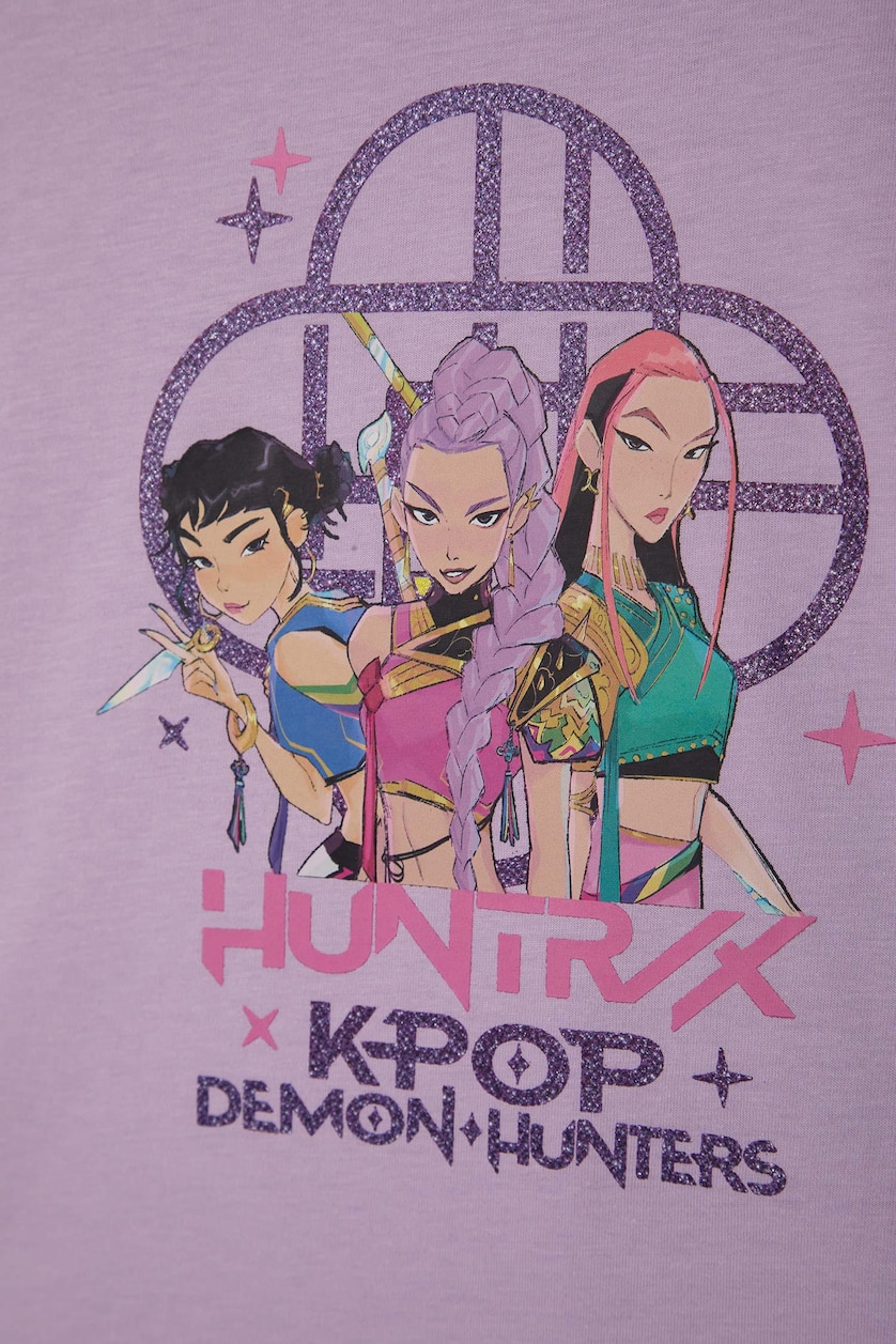 Young Girls - Teen Girls Lilac Girl 100% Cotton Kpop - Demon Hunters Relax Fit T-Shirt