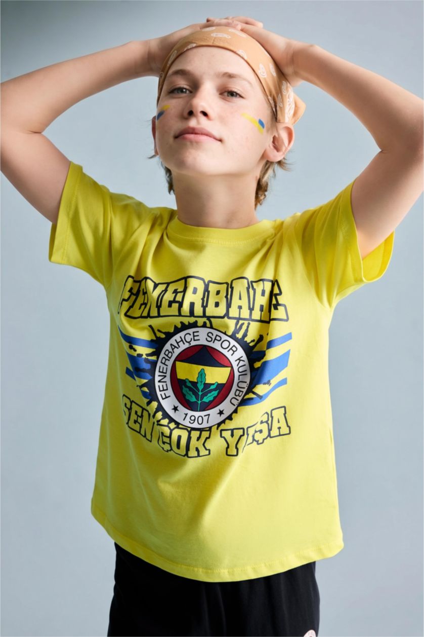 Erkek Çocuk - Genç Erkek Sarı %100 Pamuk Fenerbahçe 2'li Pijama Takımı Erkek Çocuk