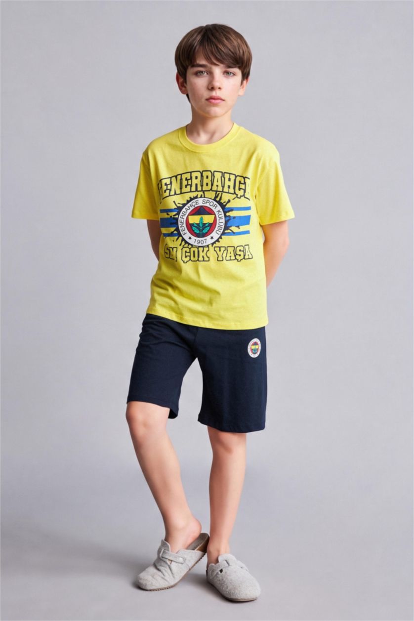 Erkek Çocuk - Genç Erkek Sarı %100 Pamuk Fenerbahçe 2'li Pijama Takımı Erkek Çocuk