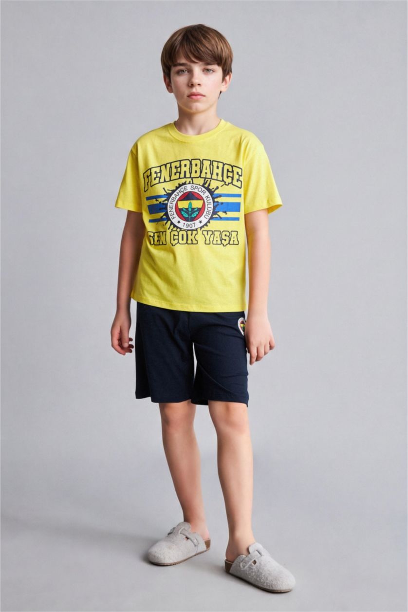 Erkek Çocuk - Genç Erkek Sarı %100 Pamuk Fenerbahçe 2'li Pijama Takımı Erkek Çocuk