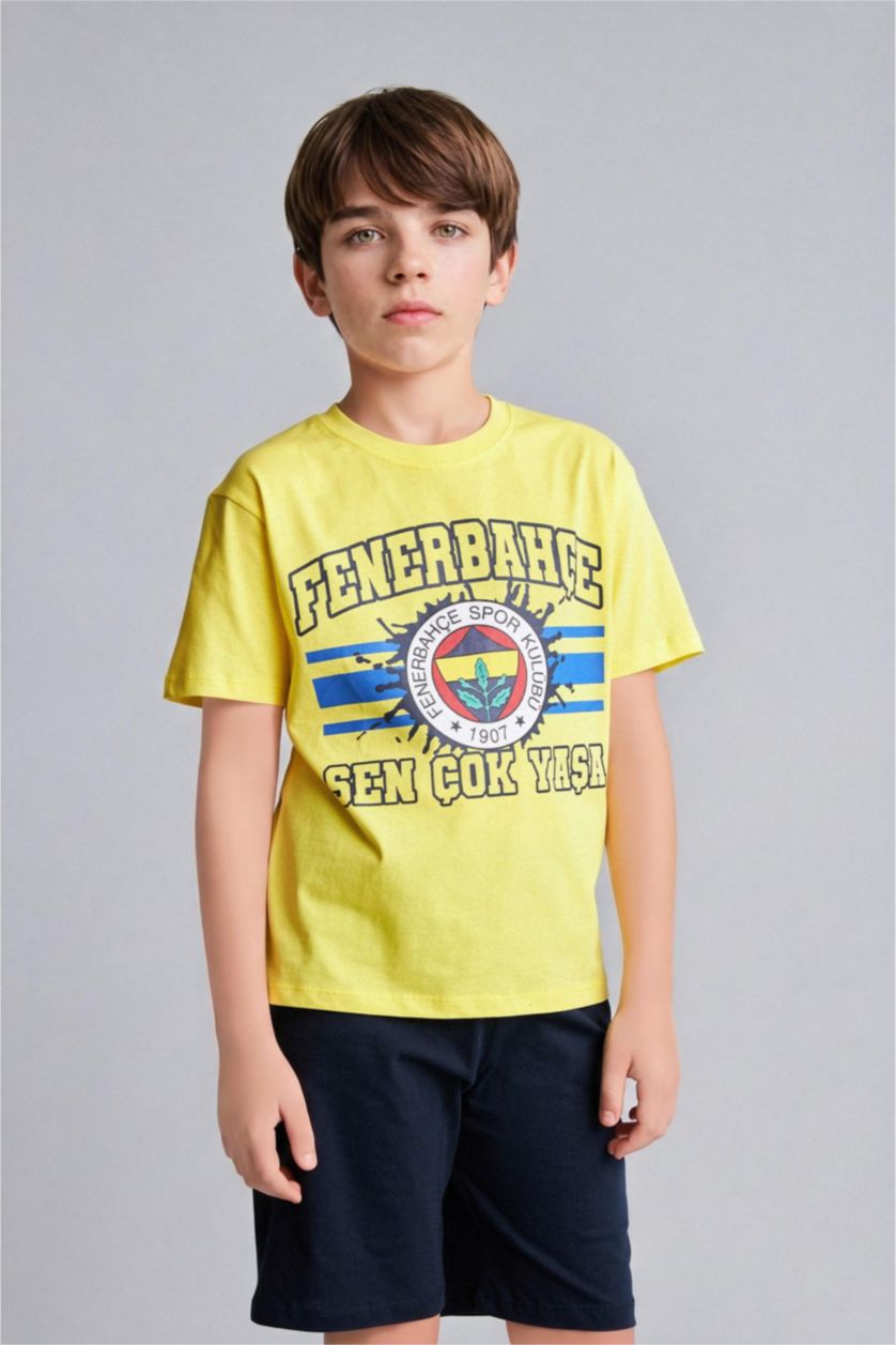 Erkek Çocuk - Genç Erkek Sarı %100 Pamuk Fenerbahçe 2'li Pijama Takımı Erkek Çocuk