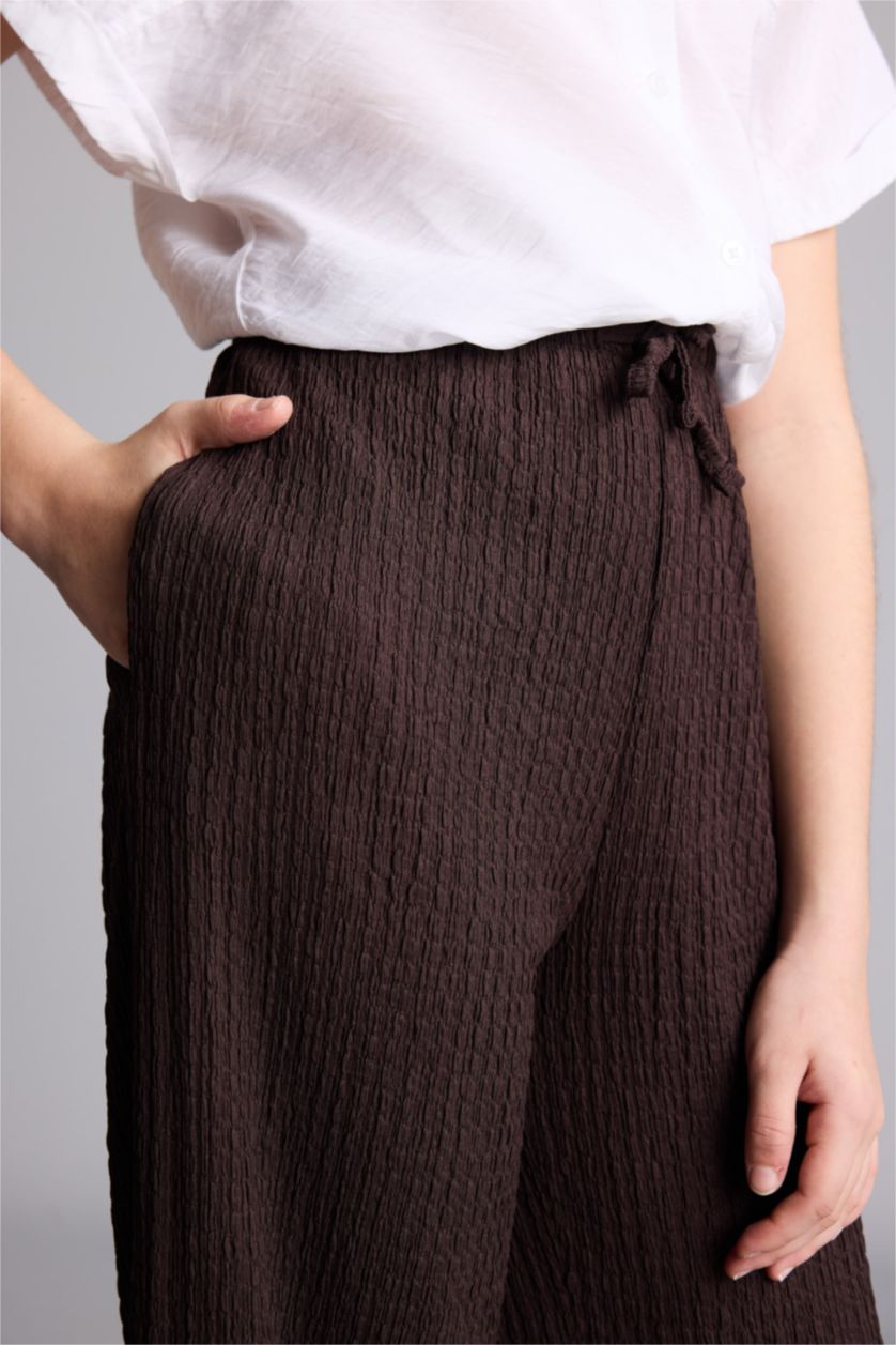 بنات بني بنطلون بناتي وايد ليج برجل واسع قماش كرنكيل