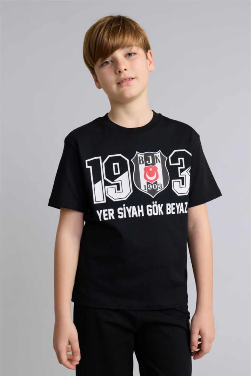Erkek Çocuk - Genç Erkek Siyah Beşiktaş Tişört Şort Pijama Takımı Erkek Çocuk