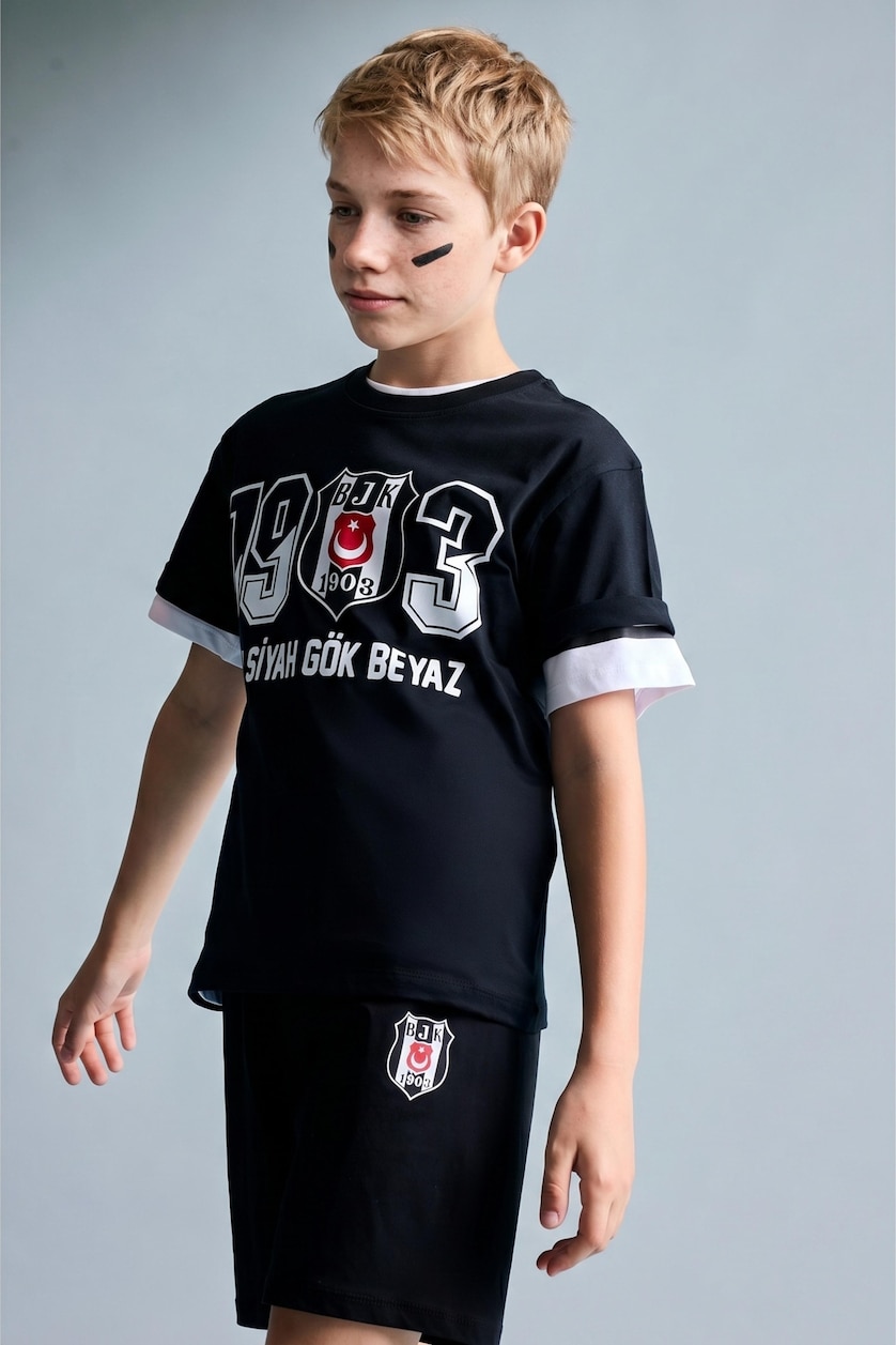 Young Boys - Teen Boys Black Boy 2 piece Regular Fit Knitted Pyjamas