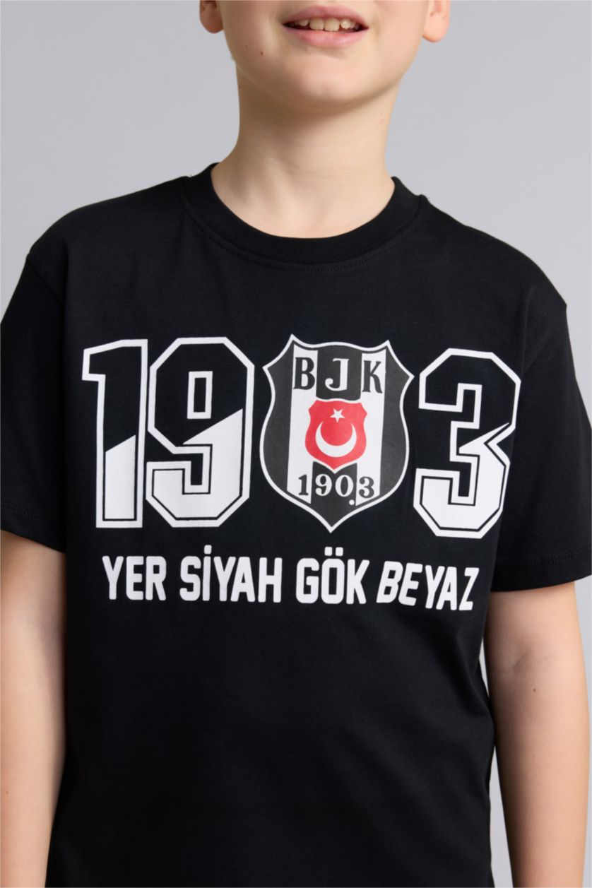 Erkek Çocuk - Genç Erkek Siyah Beşiktaş Tişört Şort Pijama Takımı Erkek Çocuk