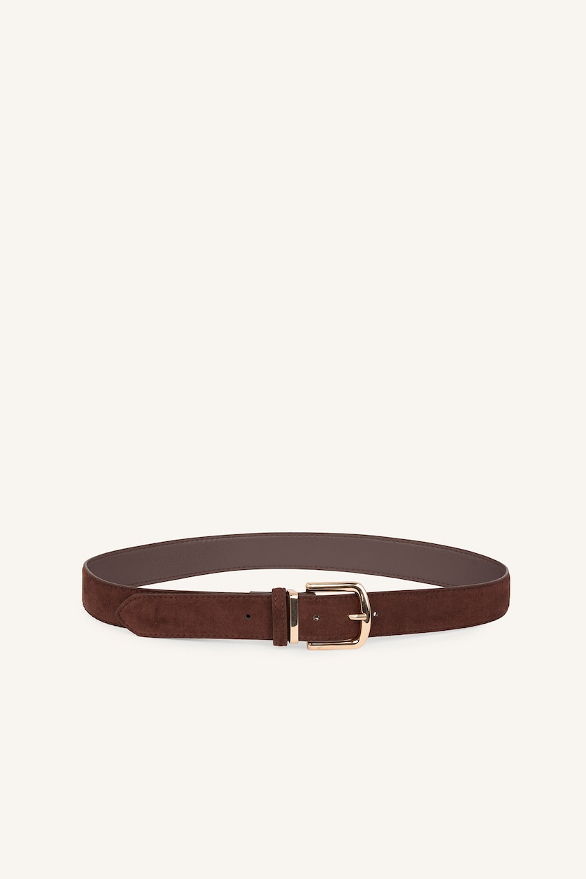 Women Brown Woman Double Sided Clasp Faux Leather Jean Belt