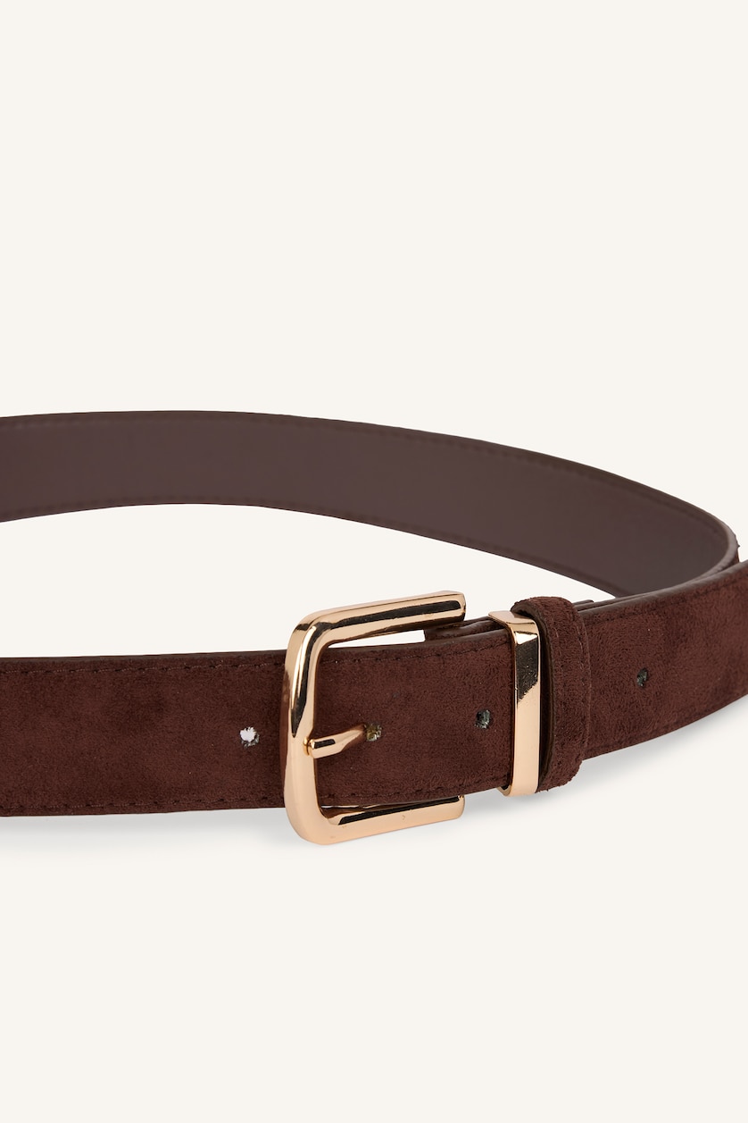 Women Brown Woman Double Sided Clasp Faux Leather Jean Belt