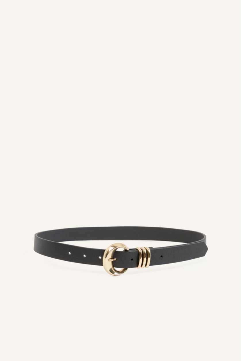 Women Black Woman Rectangle Clasp Faux Leather Jean Belt