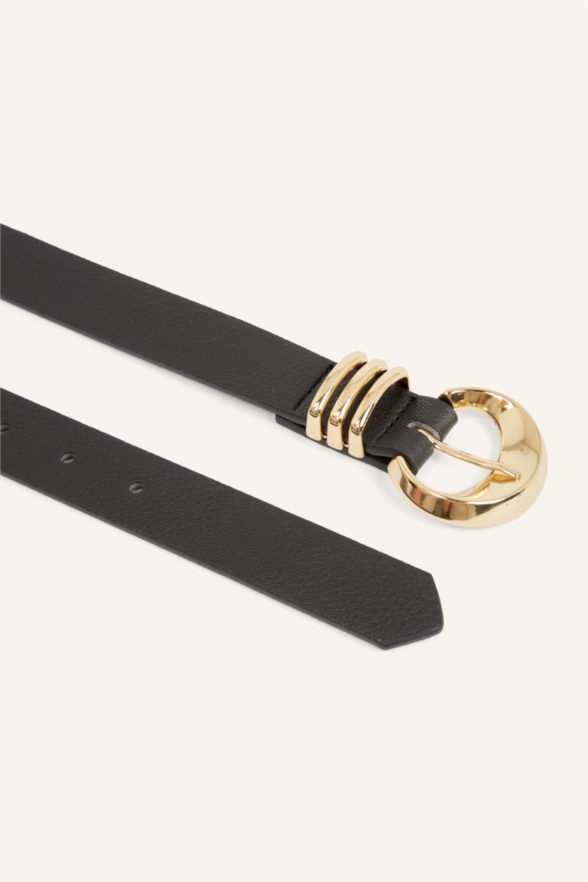 Women Black Woman Rectangle Clasp Faux Leather Jean Belt