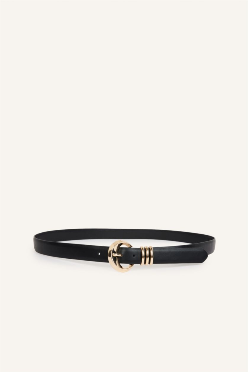 Woman Black Woman Rectangle Clasp Faux Leather Jean Belt