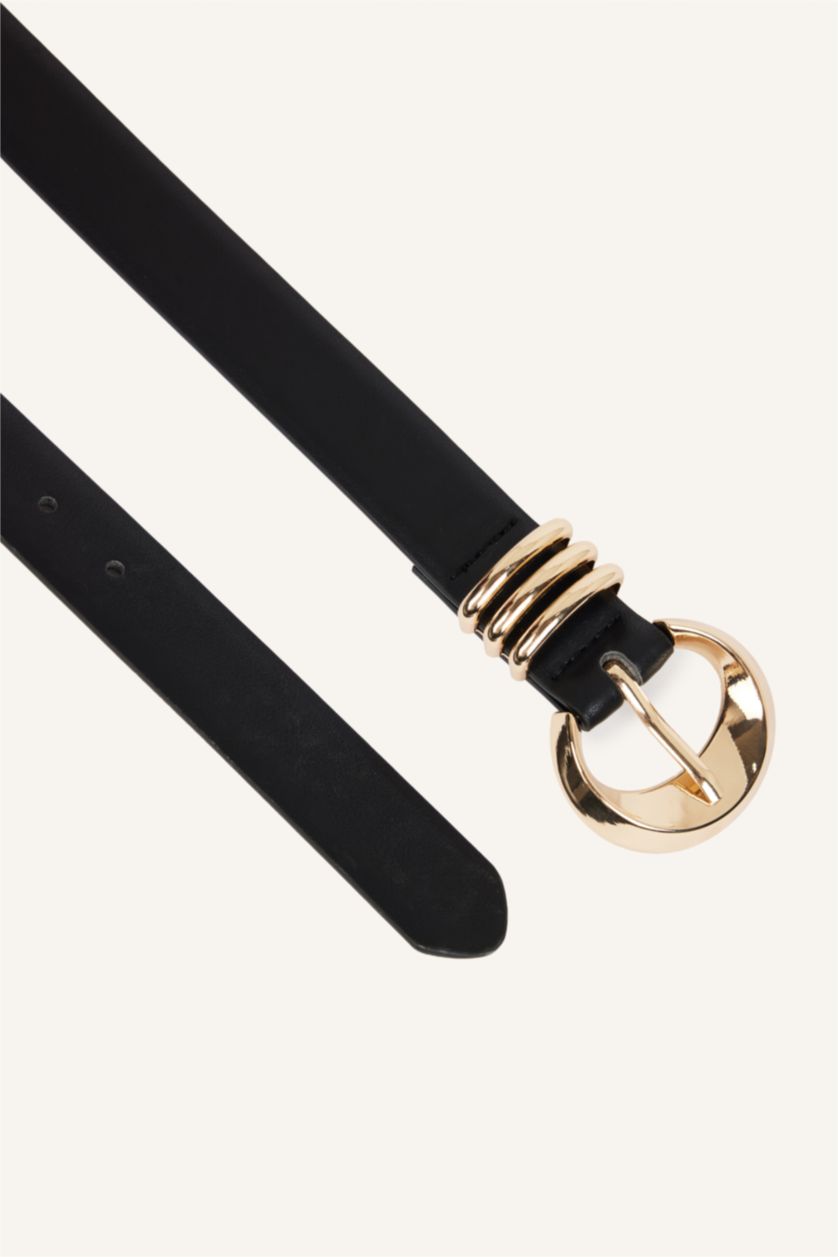 Woman Black Woman Rectangle Clasp Faux Leather Jean Belt