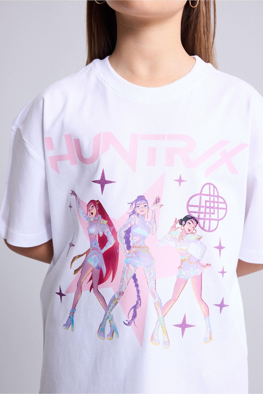 Young Girls - Teen Girls White Girl Kpop - Demon Hunters Oversize Crew Neck Short Sleeve T-Shirt