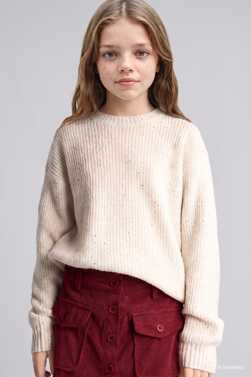 FILLES Blanc Girl Ribbed Knit Basic Pullover