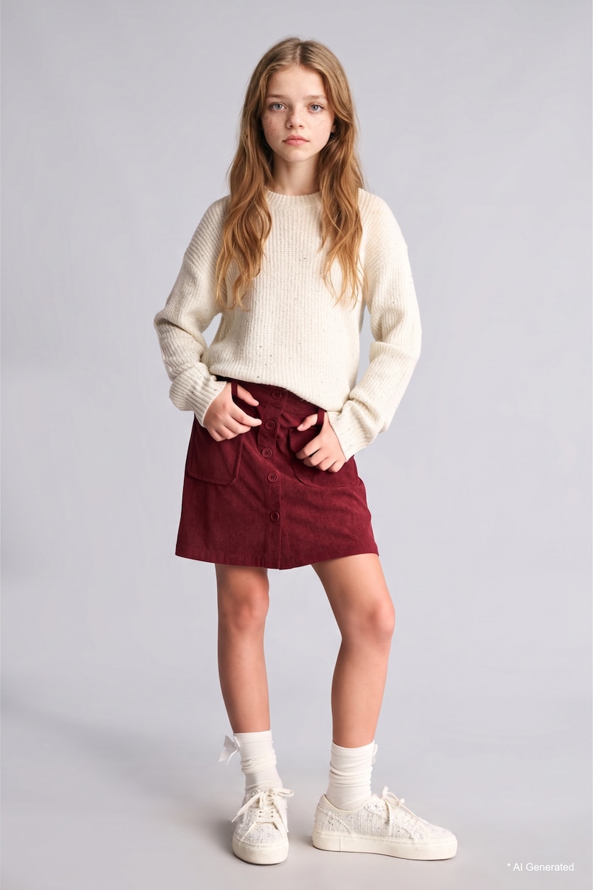 FILLES Blanc Girl Ribbed Knit Basic Pullover